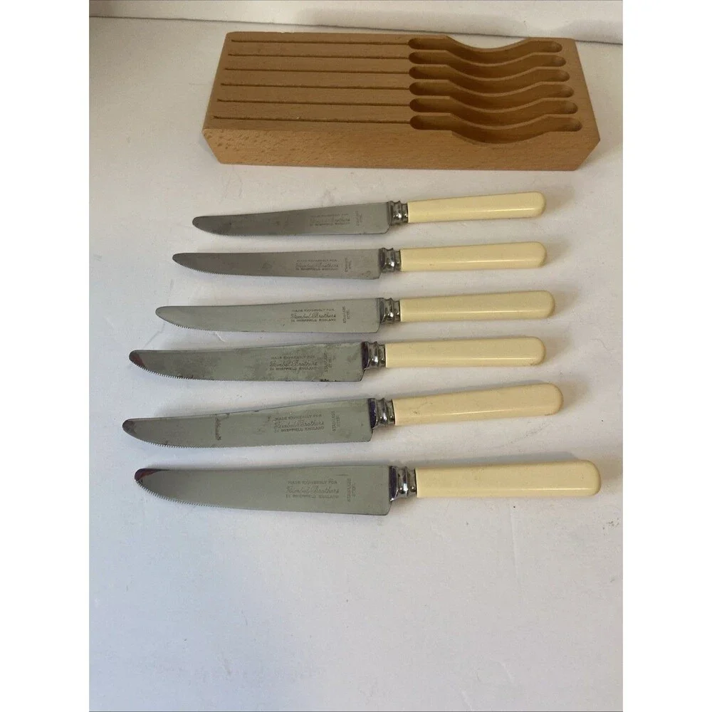 Gimbel Brothers  Stainless Sheffield England  Vintage Knife Set With Holder